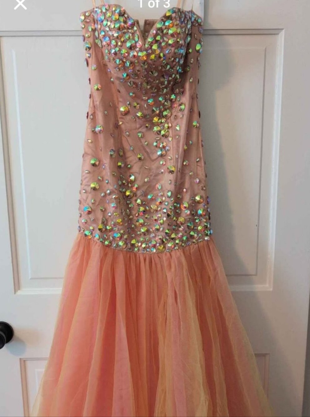 Nina Canacci 7002 Peach Crystal Embellished Dress - Size 2